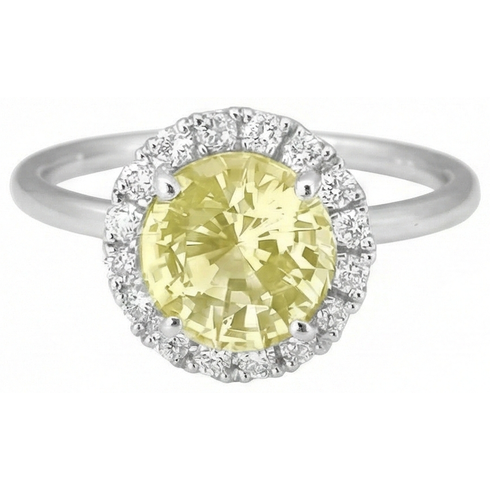 Solitario con accenti Anello zaffiro giallo 4 carati Oro bianco 14K