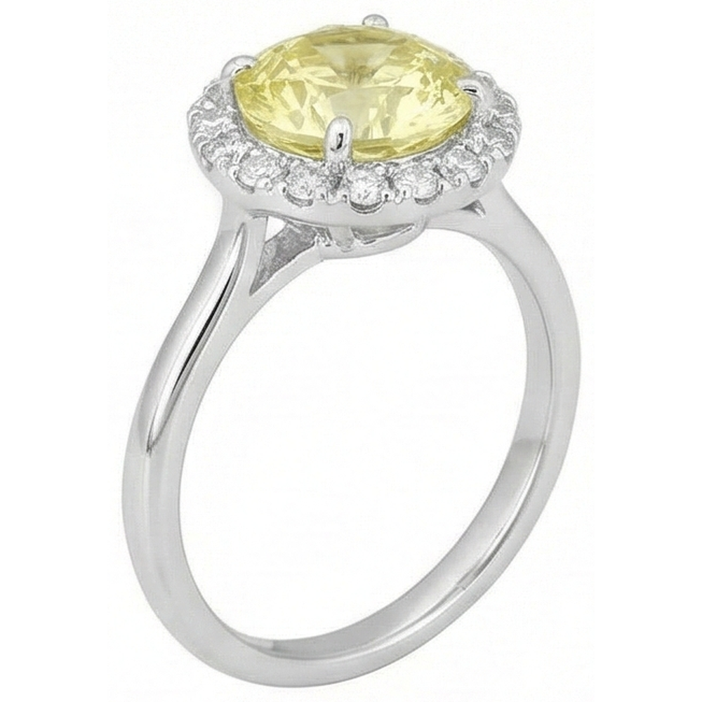Solitario con accenti Anello zaffiro giallo 4 carati Oro bianco 14K