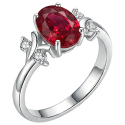 Solitario con accento 1.70 ct. Anello Rubino E Diamanti Naturali Autentici ( non creati in laboratorio ) Oro Bianco 14K