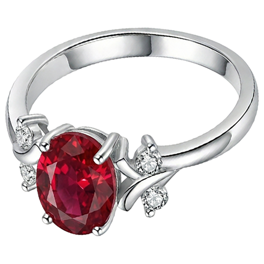 Solitario con accento 1.70 ct. Anello Rubino E Diamanti Naturali Autentici ( non creati in laboratorio ) Oro Bianco 14K