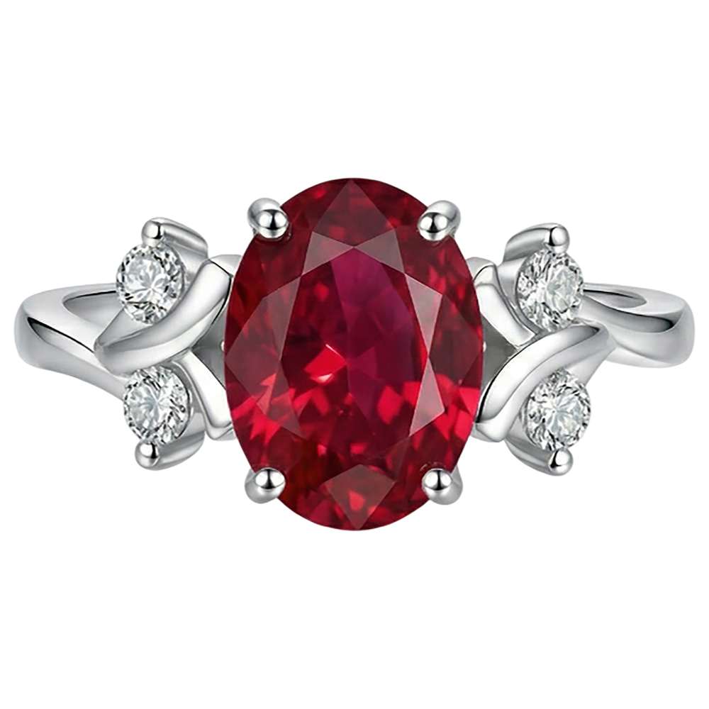 Solitario con accento 1.70 ct. Anello Rubino E Diamanti Naturali Autentici ( non creati in laboratorio ) Oro Bianco 14K