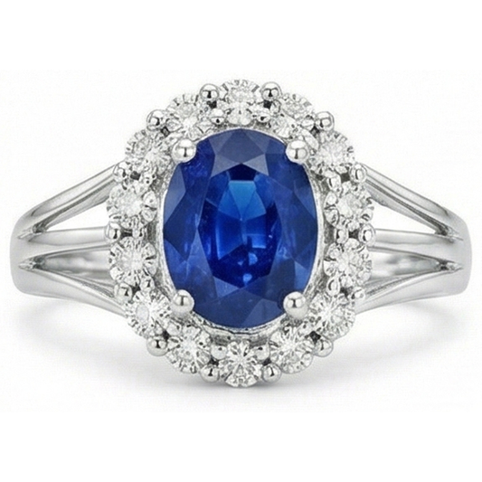 Solitario con accento 2.40 carati zaffiro di Ceylon con anello di diamanti