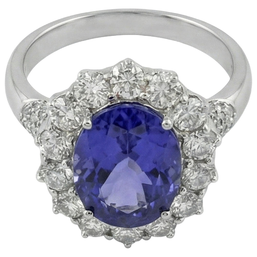 Solitario con accento 7.25 ct. Anello Tanzanite E Diamanti