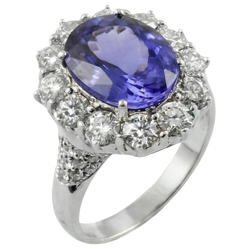 Solitario con accento 7.25 ct. Anello Tanzanite E Diamanti
