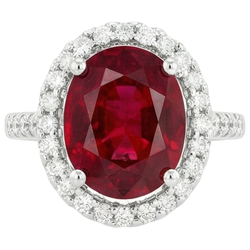 Solitario con accento 7 ct. Anello Rubino E Diamanti Oro Bianco 14K