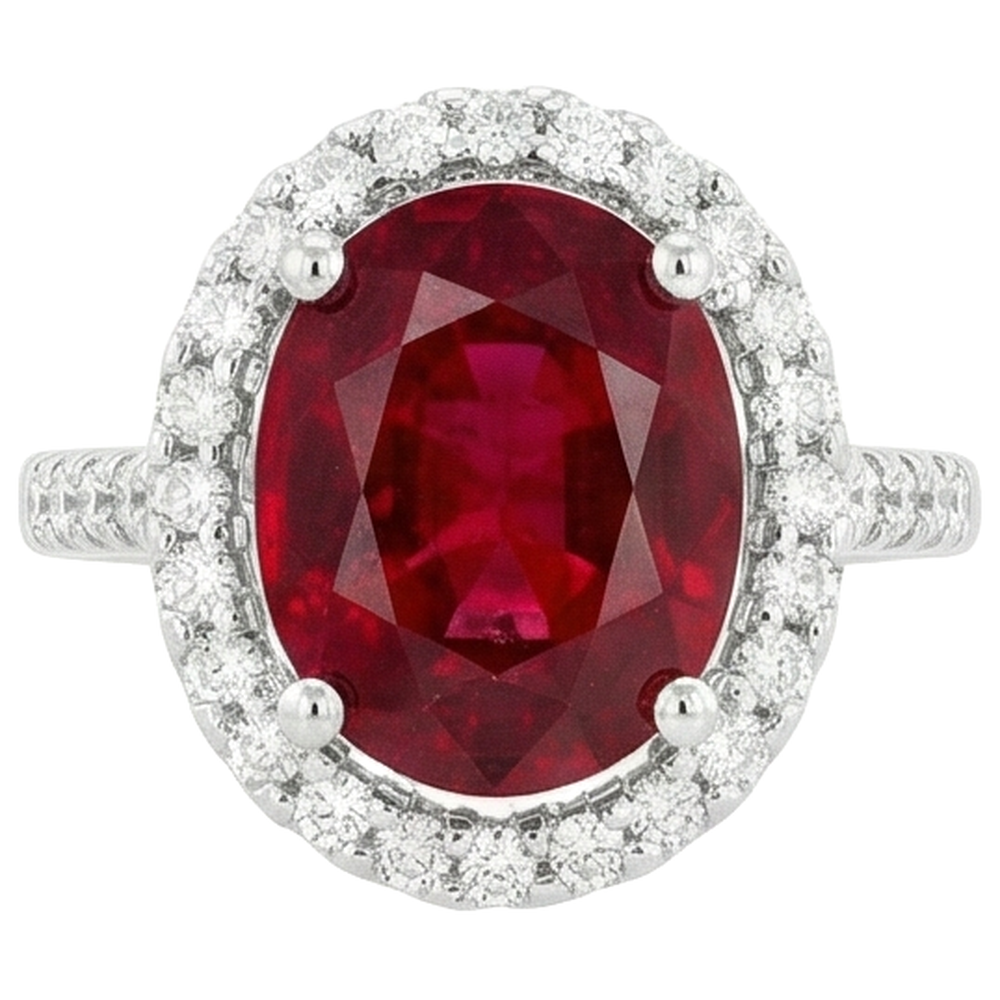 Solitario con accento 7 ct. Anello Rubino E Diamanti Oro Bianco 14K