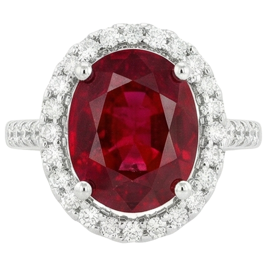 Solitario con accento 7 ct. Anello Rubino E Diamanti Oro Bianco 14K