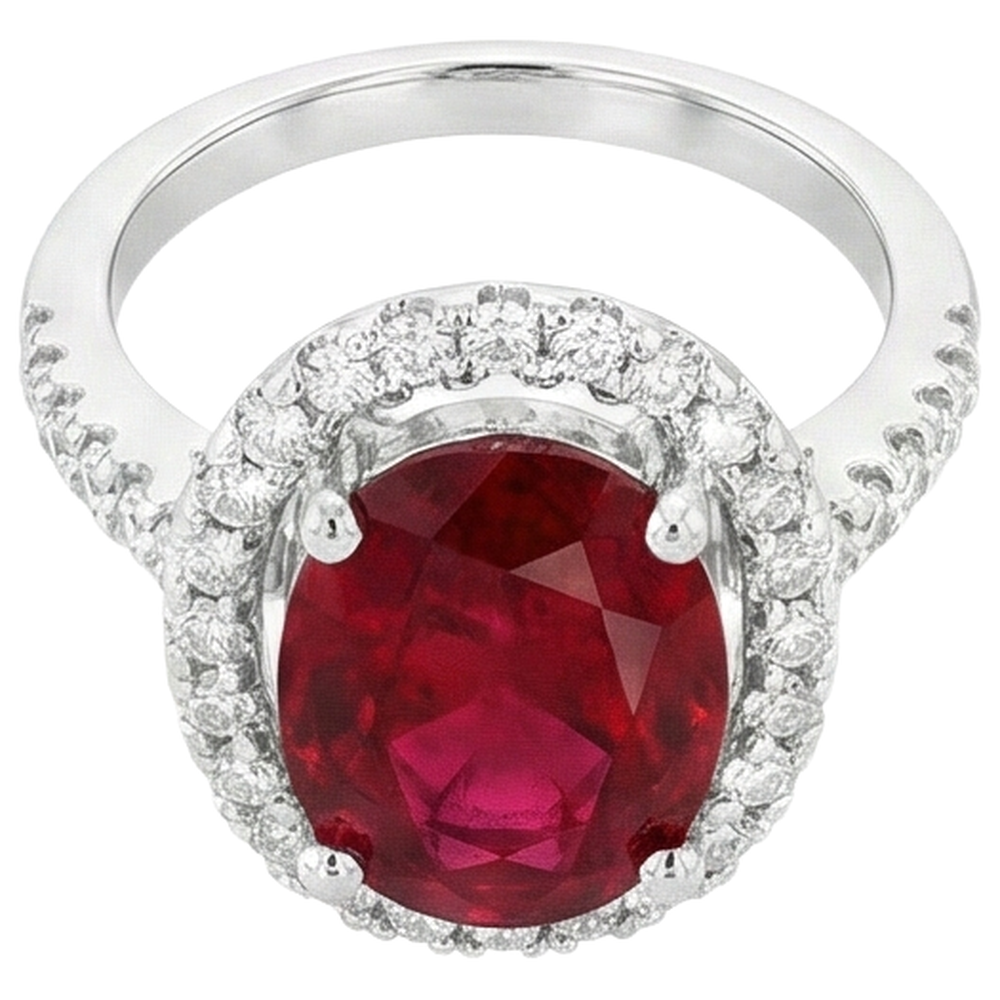 Solitario con accento 7 ct. Anello Rubino E Diamanti Oro Bianco 14K