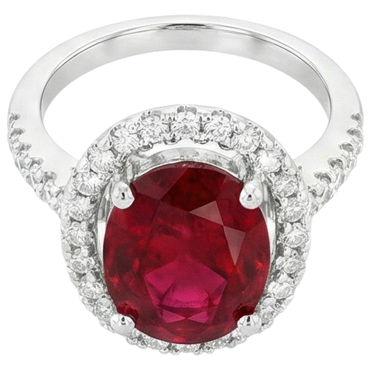 Solitario con accento 7 ct. Anello Rubino E Diamanti Oro Bianco 14K