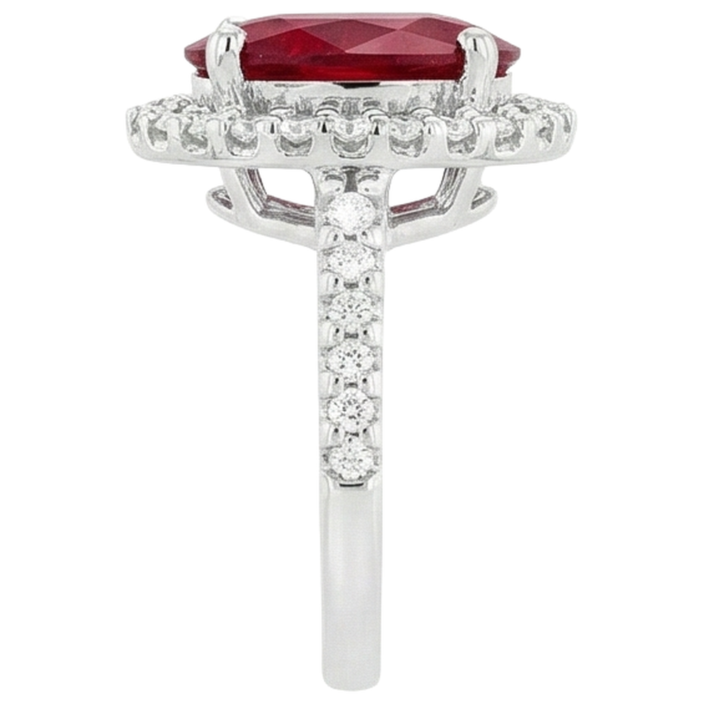 Solitario con accento 7 ct. Anello Rubino E Diamanti Oro Bianco 14K