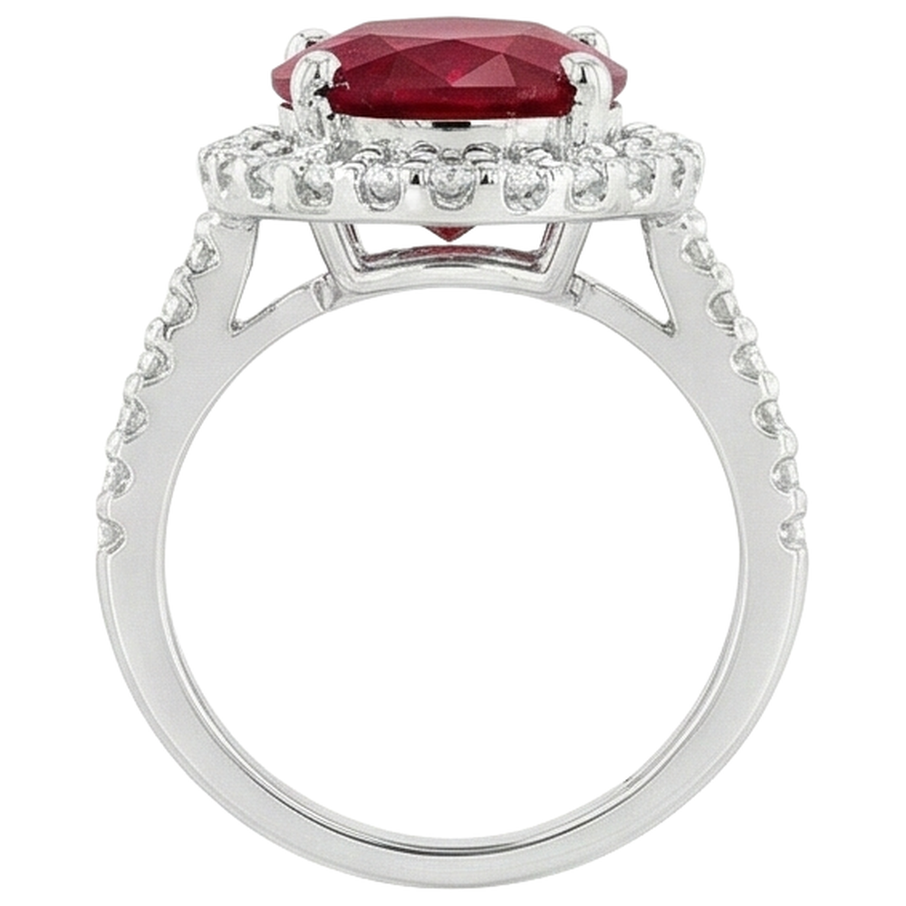 Solitario con accento 7 ct. Anello Rubino E Diamanti Oro Bianco 14K