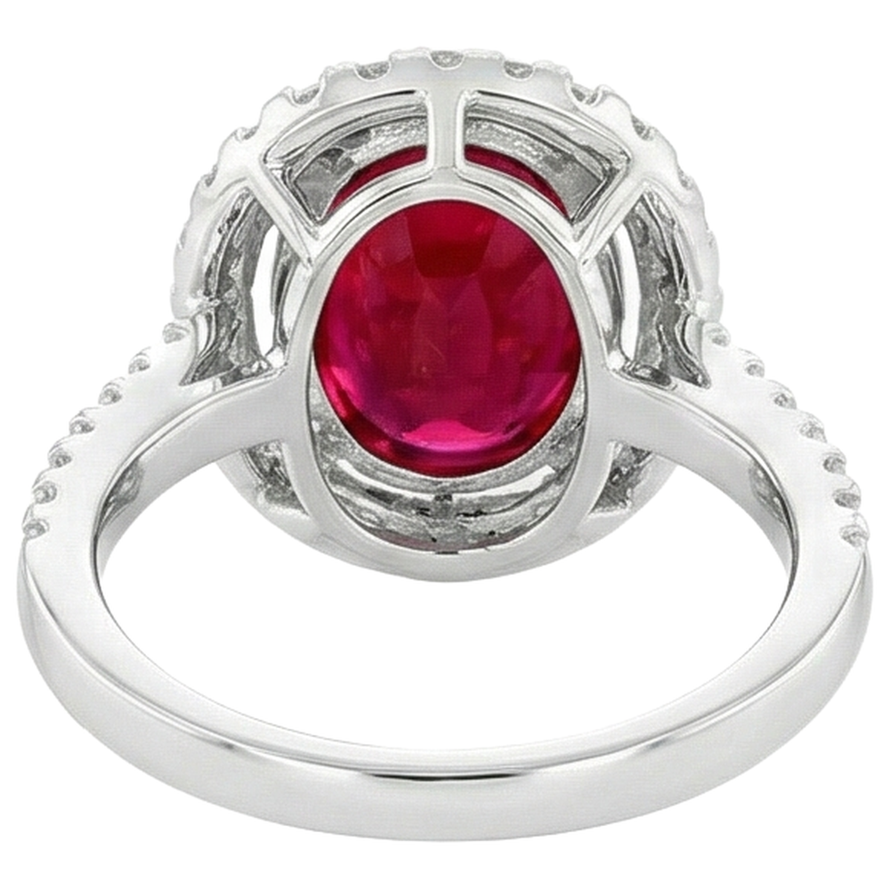 Solitario con accento 7 ct. Anello Rubino E Diamanti Oro Bianco 14K
