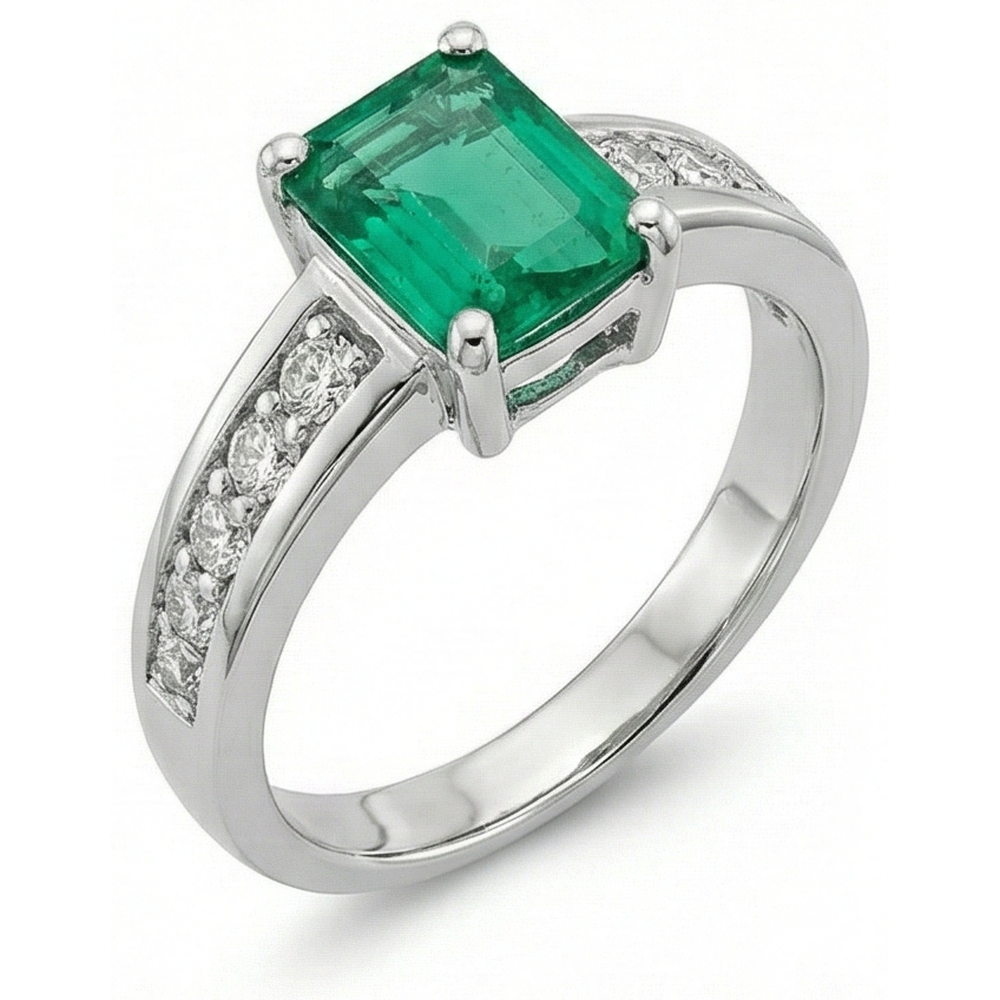 Solitario con anello di diamanti e smeraldo verde da 3.75 ct con accenti