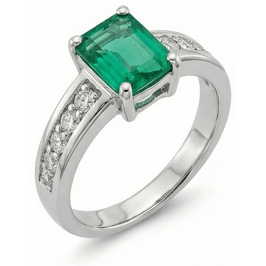 Solitario con anello di diamanti e smeraldo verde da 3.75 ct con accenti