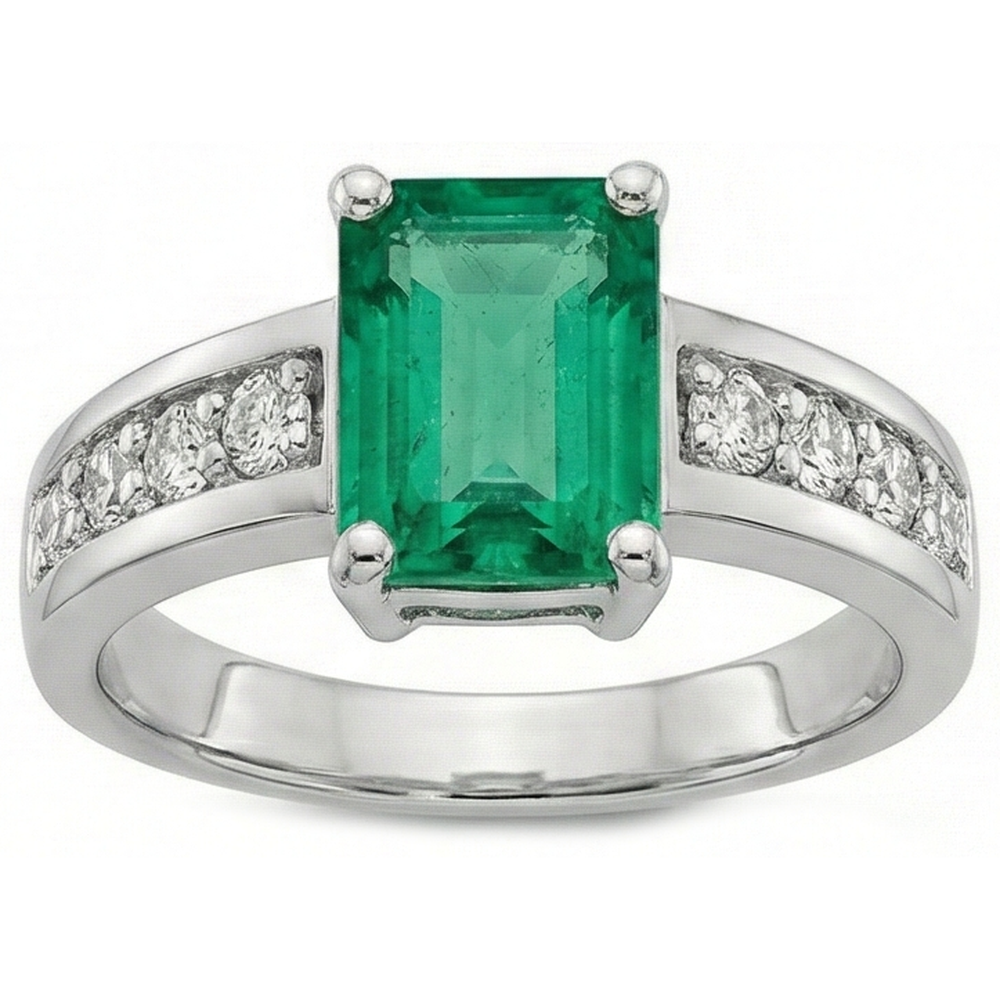 Solitario con anello di diamanti e smeraldo verde da 3.75 ct con accenti