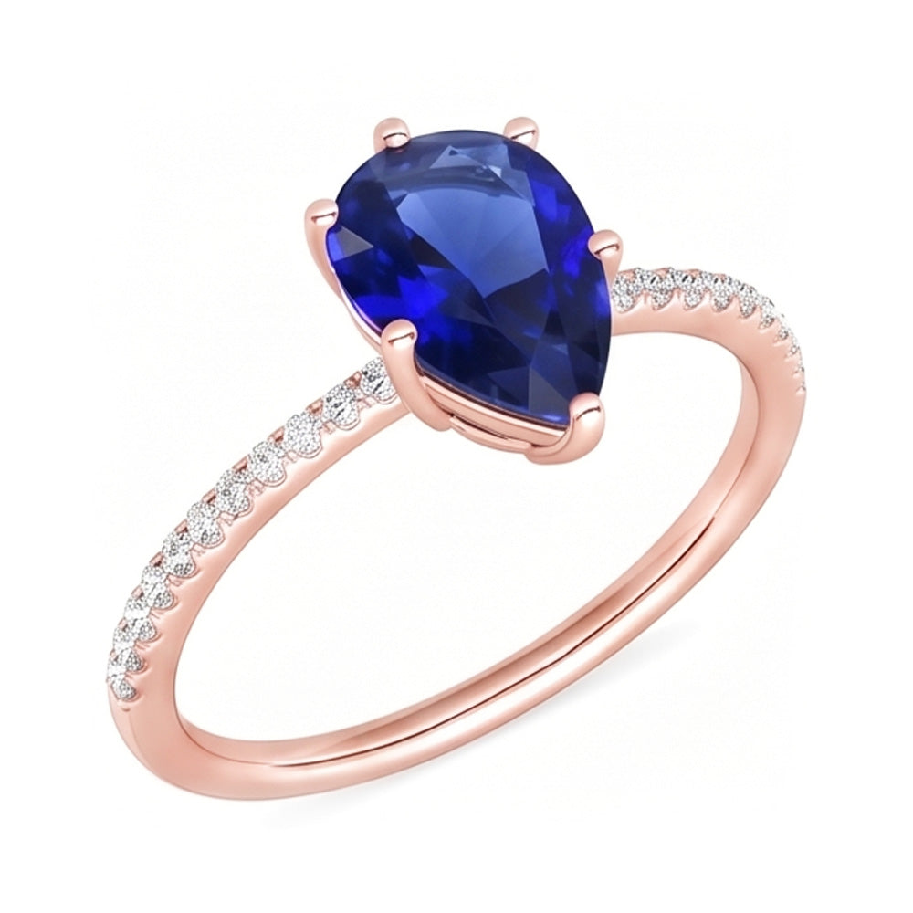Solitario con pietra preziosa. anello con zaffiro blu e pavé di diamanti. 3.50 carati