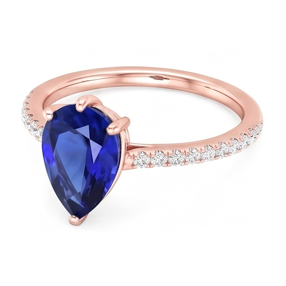 Solitario con pietra preziosa. anello con zaffiro blu e pavé di diamanti. 3.50 carati