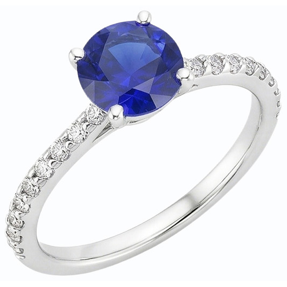 Solitario con zaffiro blu da 3.50 carati e accenti di diamanti rotondi a 4 punte