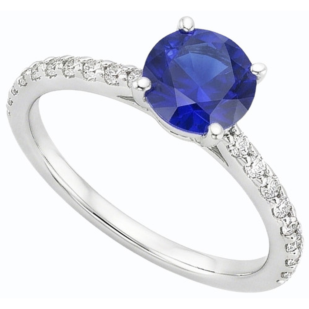 Solitario con zaffiro blu da 3.50 carati e accenti di diamanti rotondi a 4 punte