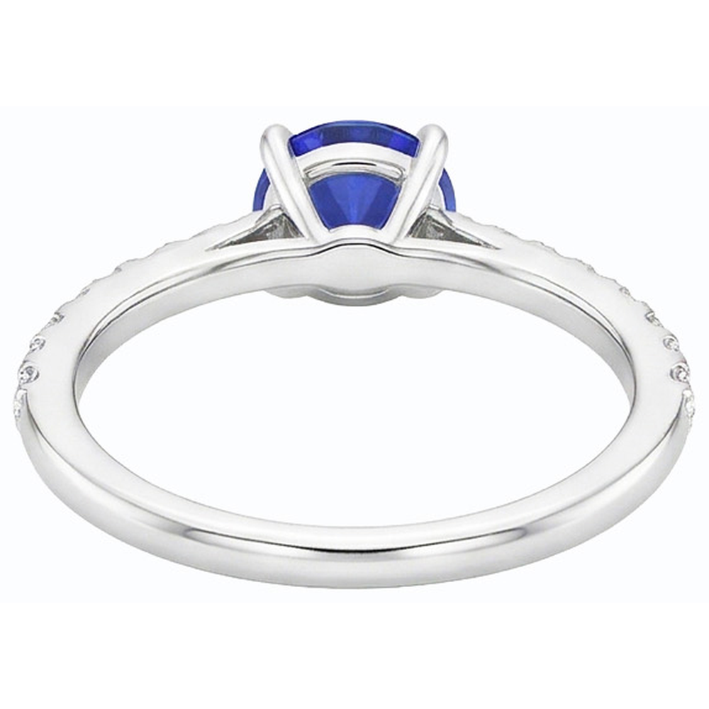 Solitario con zaffiro blu da 3.50 carati e accenti di diamanti rotondi a 4 punte