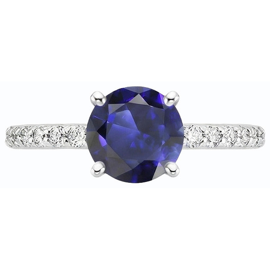 Solitario con zaffiro blu da 3.50 carati e accenti di diamanti rotondi a 4 punte
