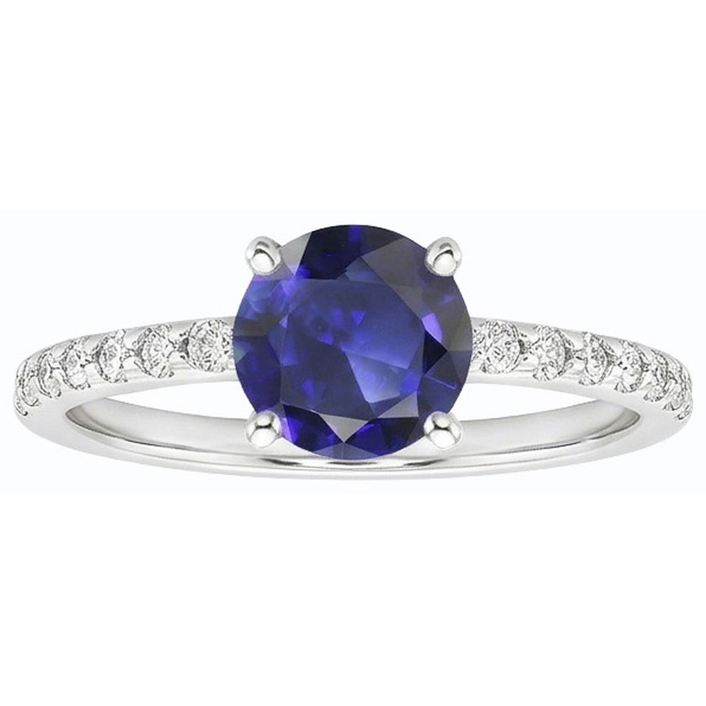 Solitario con zaffiro blu da 3.50 carati e accenti di diamanti rotondi a 4 punte