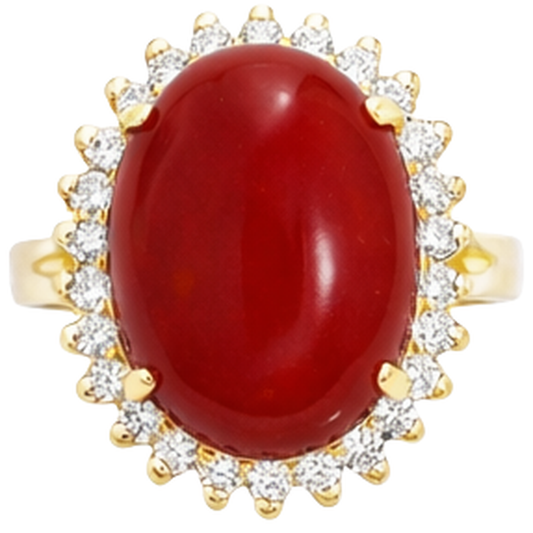 Solitario da 13.25 ct con corallo rosso accento con diamanti in oro giallo
