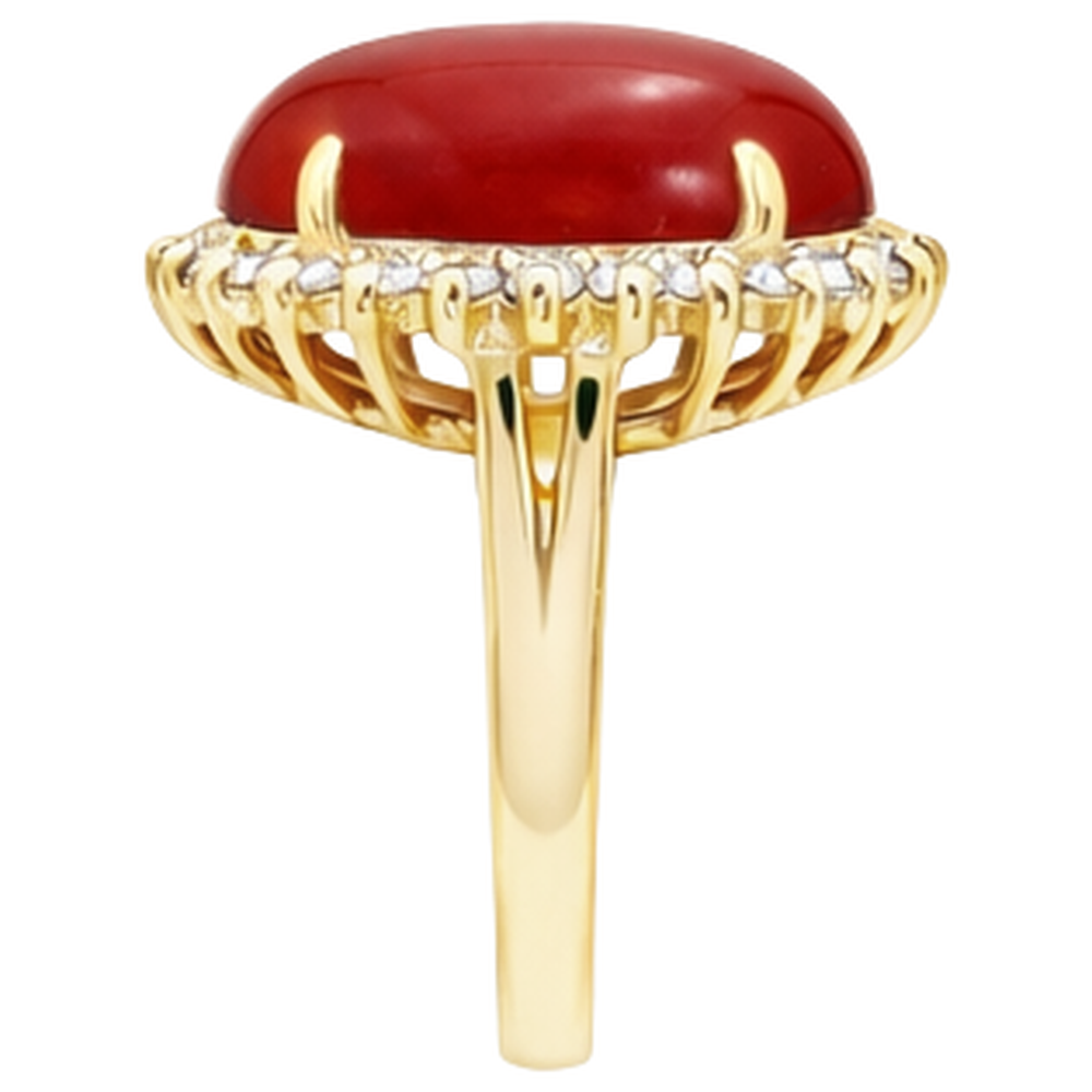 Solitario da 13.25 ct con corallo rosso accento con diamanti in oro giallo