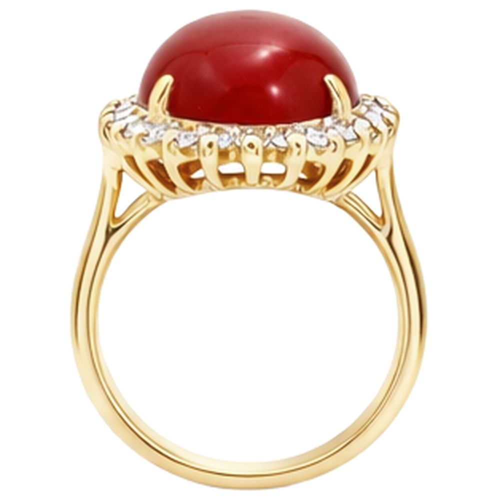 Solitario da 13.25 ct con corallo rosso accento con diamanti in oro giallo