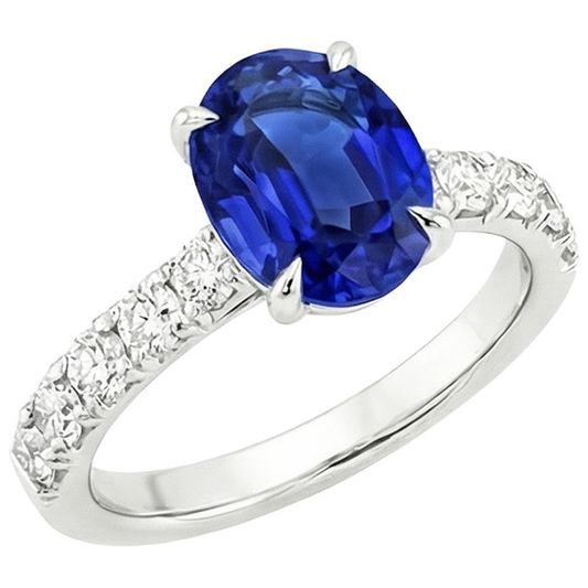 Solitario da donna con accenti Anello zaffiro blu e diamanti 4 carati