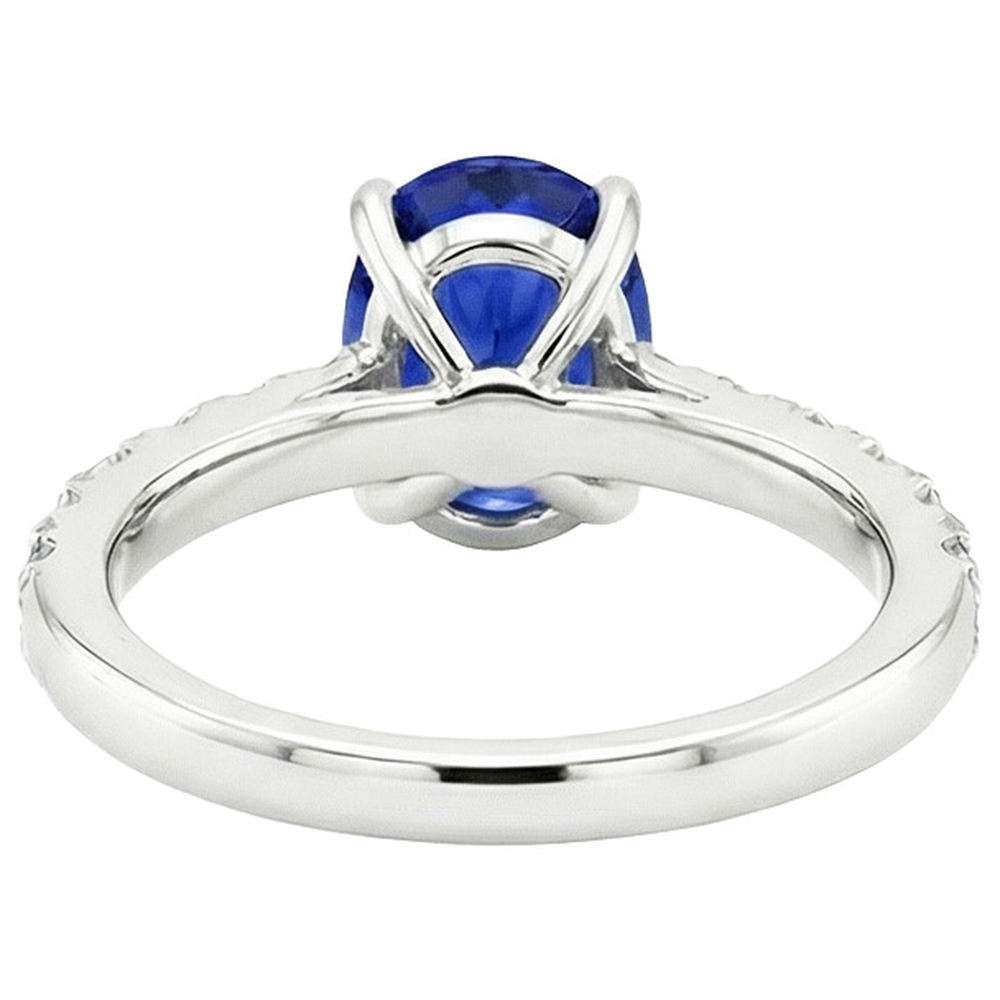 Solitario da donna con accenti Anello zaffiro blu e diamanti 4 carati