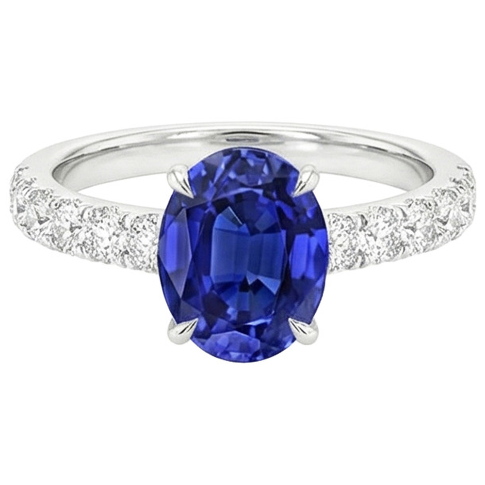 Solitario da donna con accenti Anello zaffiro blu e diamanti 4 carati