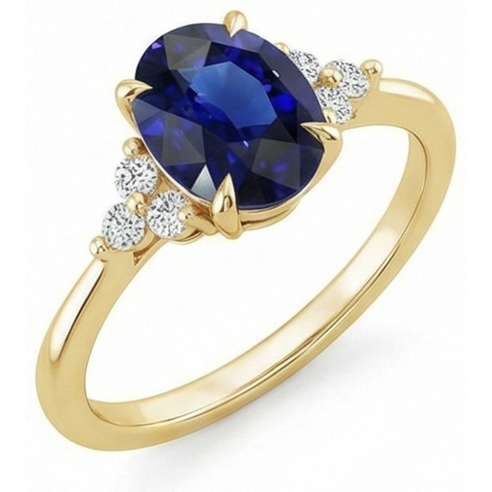 Solitario di pietre preziose con accenti Anello Zaffiro blu profondo 3.50 carati