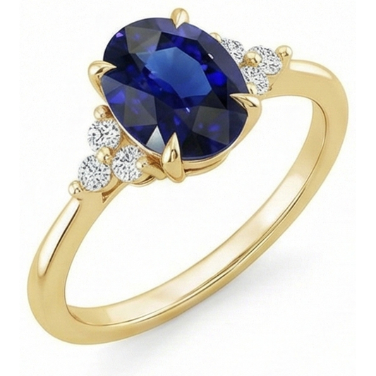 Solitario di pietre preziose con accenti Anello Zaffiro blu profondo 3.50 carati