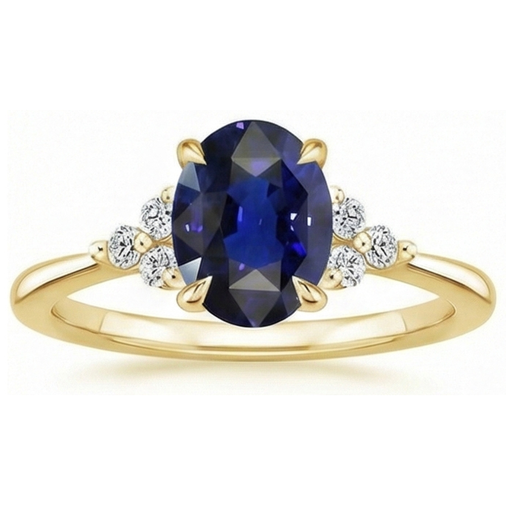 Solitario di pietre preziose con accenti Anello Zaffiro blu profondo 3.50 carati