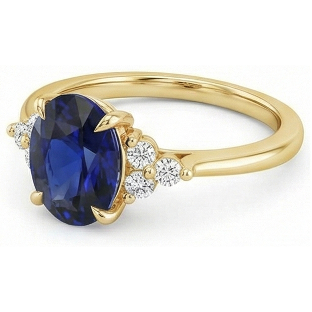 Solitario di pietre preziose con accenti Anello Zaffiro blu profondo 3.50 carati