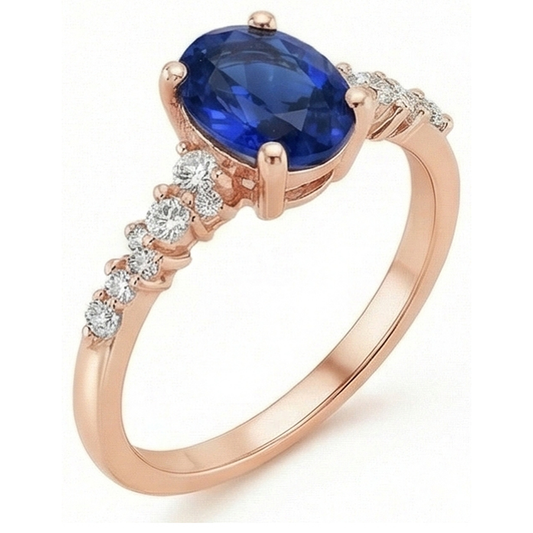 Solitario di pietre preziose con accenti di diamante Anello zaffiro blu 4 carati