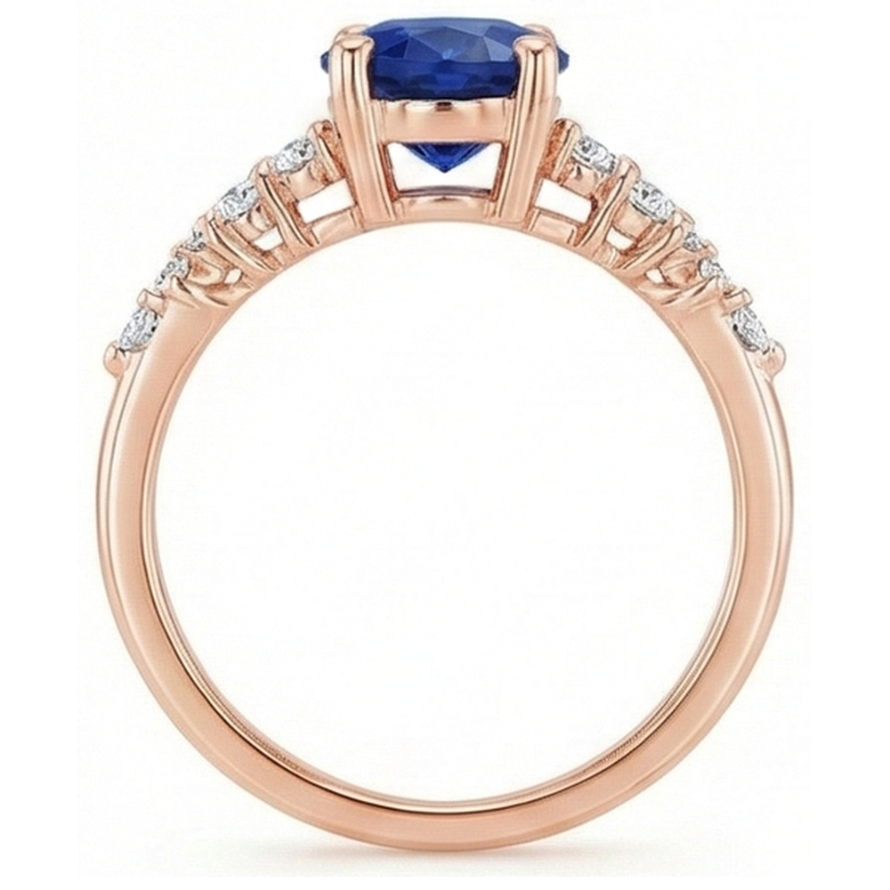 Solitario di pietre preziose con accenti di diamante Anello zaffiro blu 4 carati