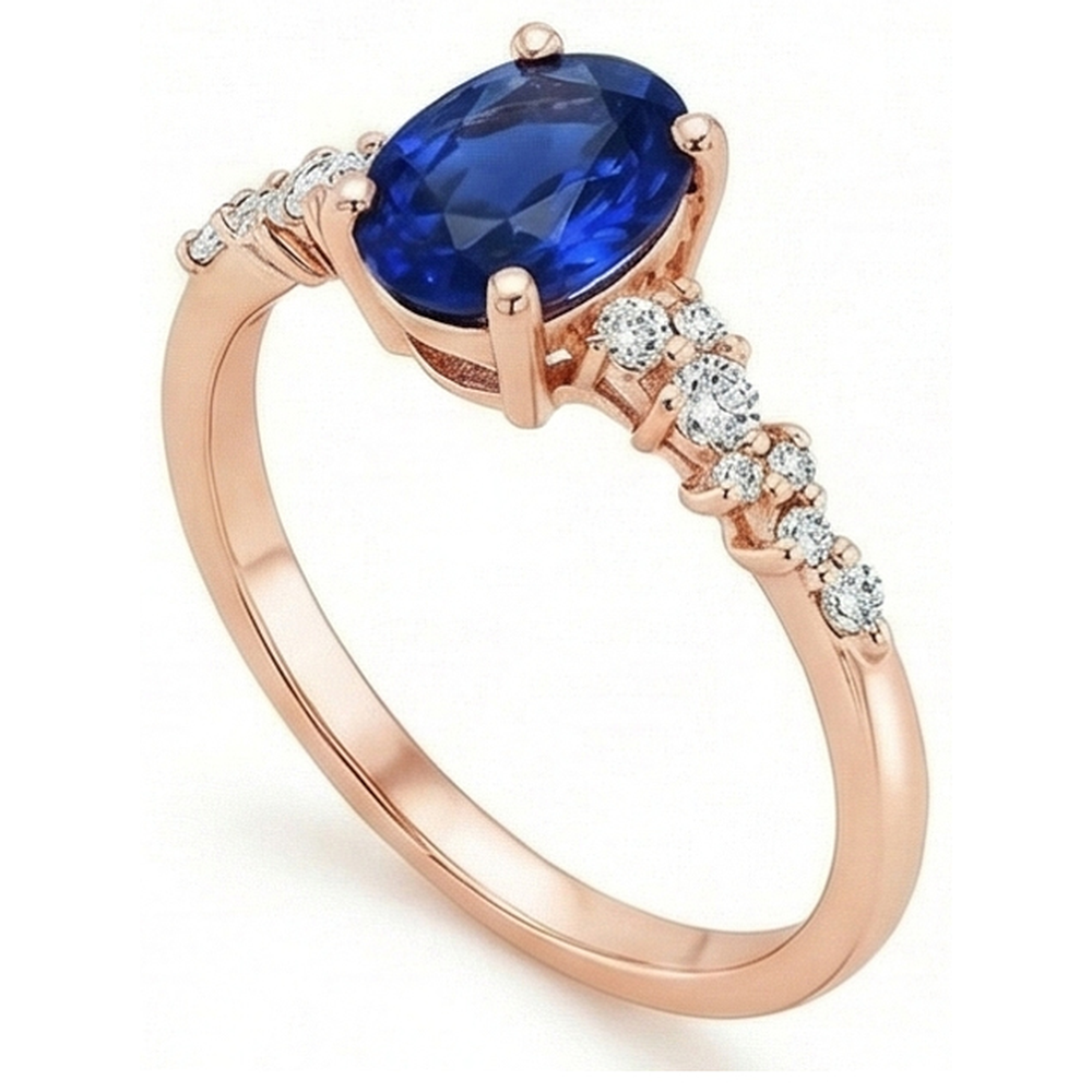 Solitario di pietre preziose con accenti di diamante Anello zaffiro blu 4 carati