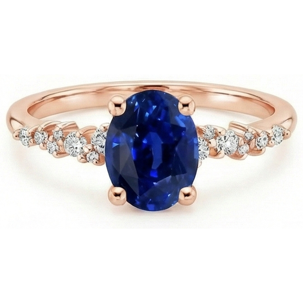 Solitario di pietre preziose con accenti di diamante Anello zaffiro blu 4 carati
