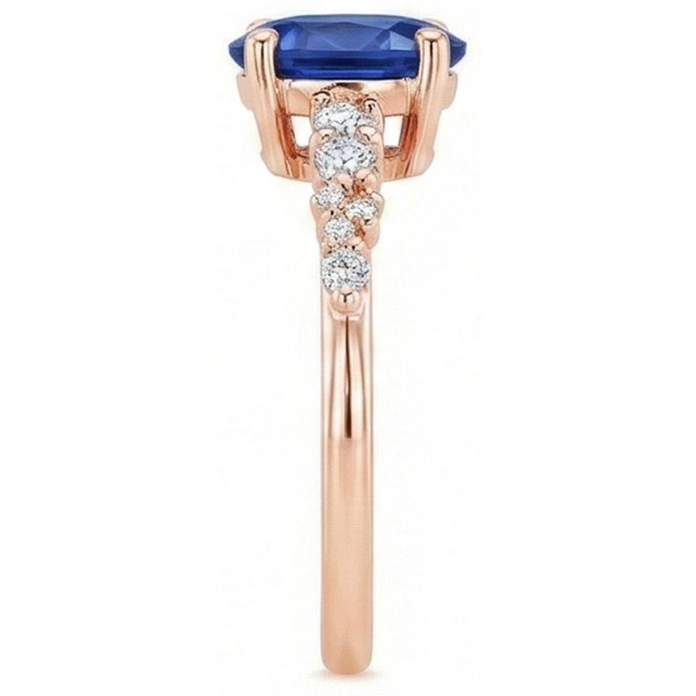 Solitario di pietre preziose con accenti di diamante Anello zaffiro blu 4 carati
