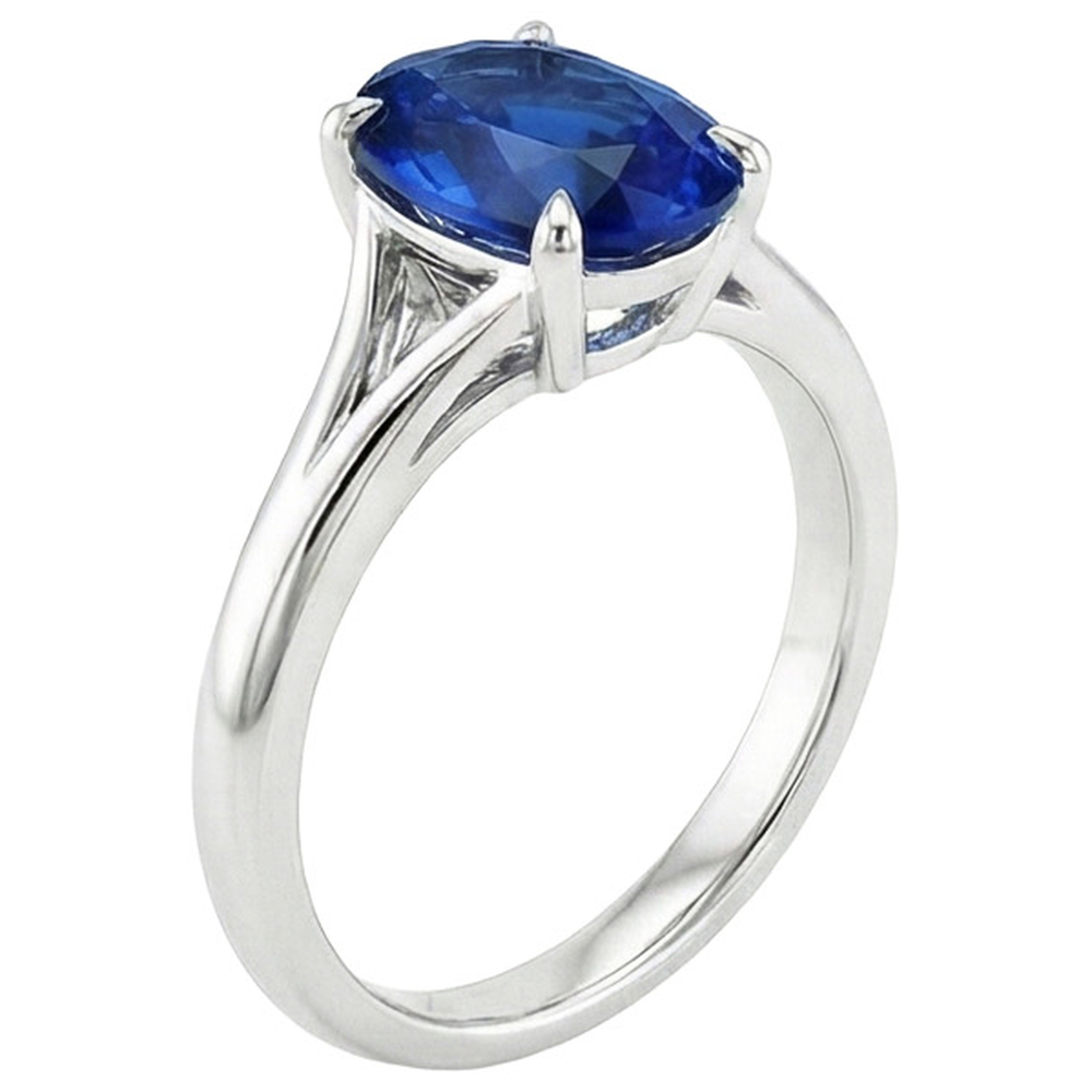 Solitario in oro blu zaffiro anello set polo ovale split gambo 3 carati
