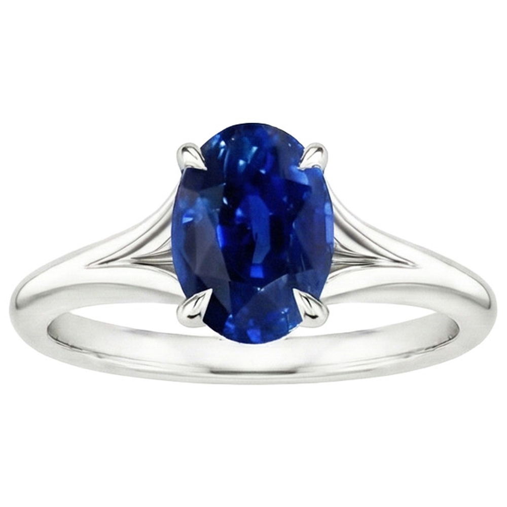 Solitario in oro blu zaffiro anello set polo ovale split gambo 3 carati