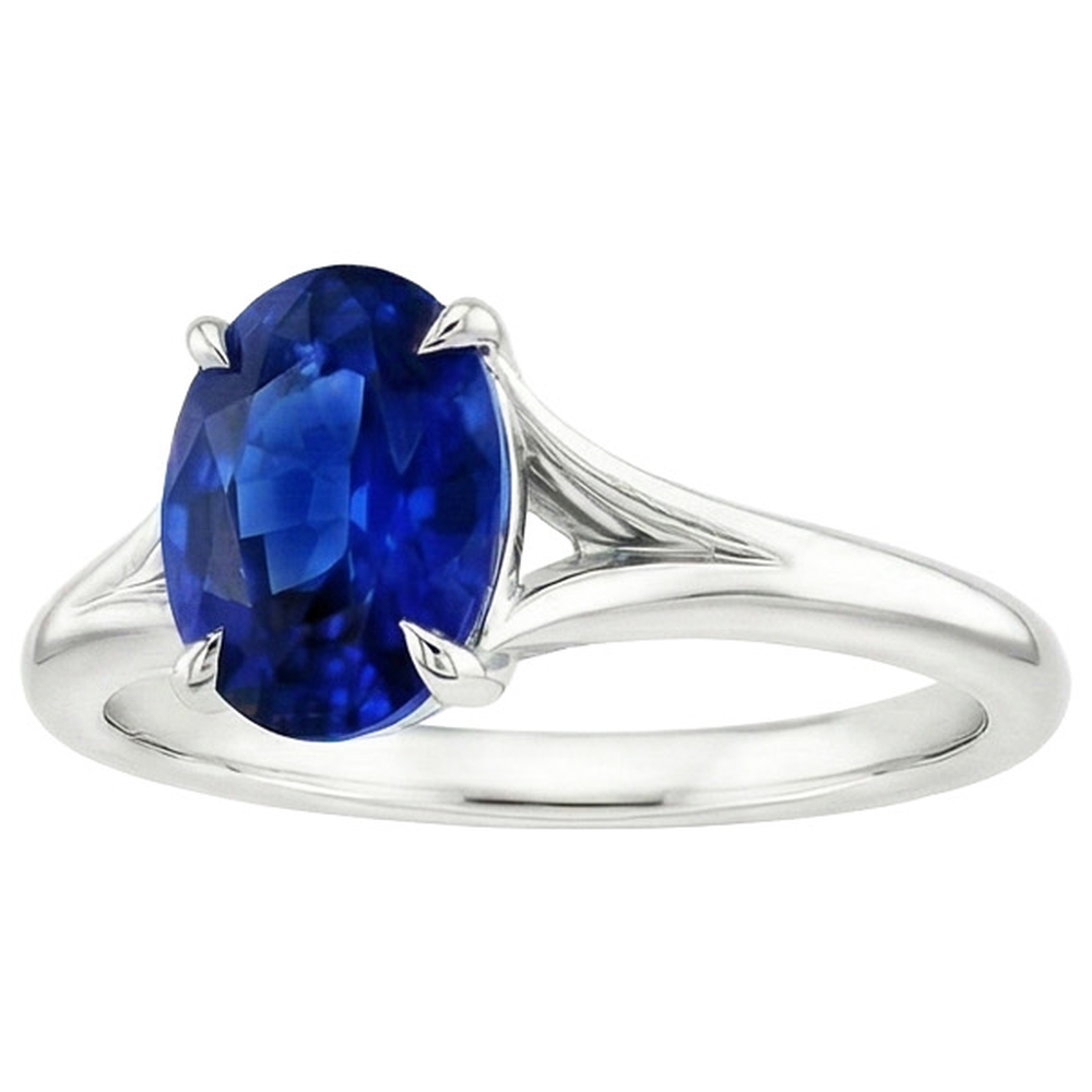 Solitario in oro blu zaffiro anello set polo ovale split gambo 3 carati