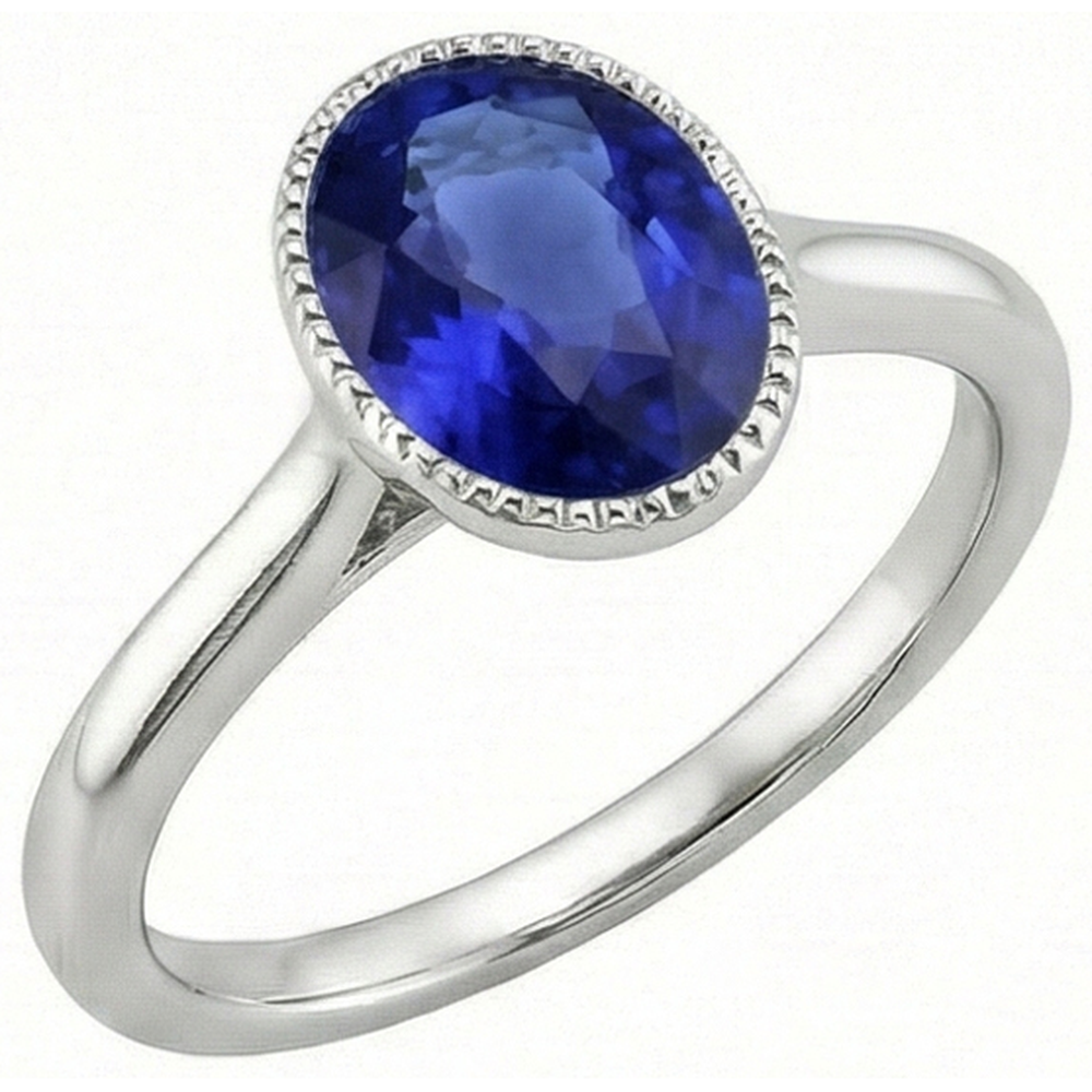 Solitario ovale blu zaffiro anello castone set 2.50 carati gioielli
