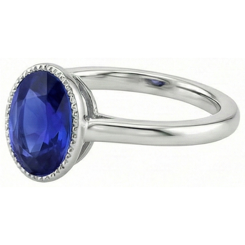Solitario ovale blu zaffiro anello castone set 2.50 carati gioielli
