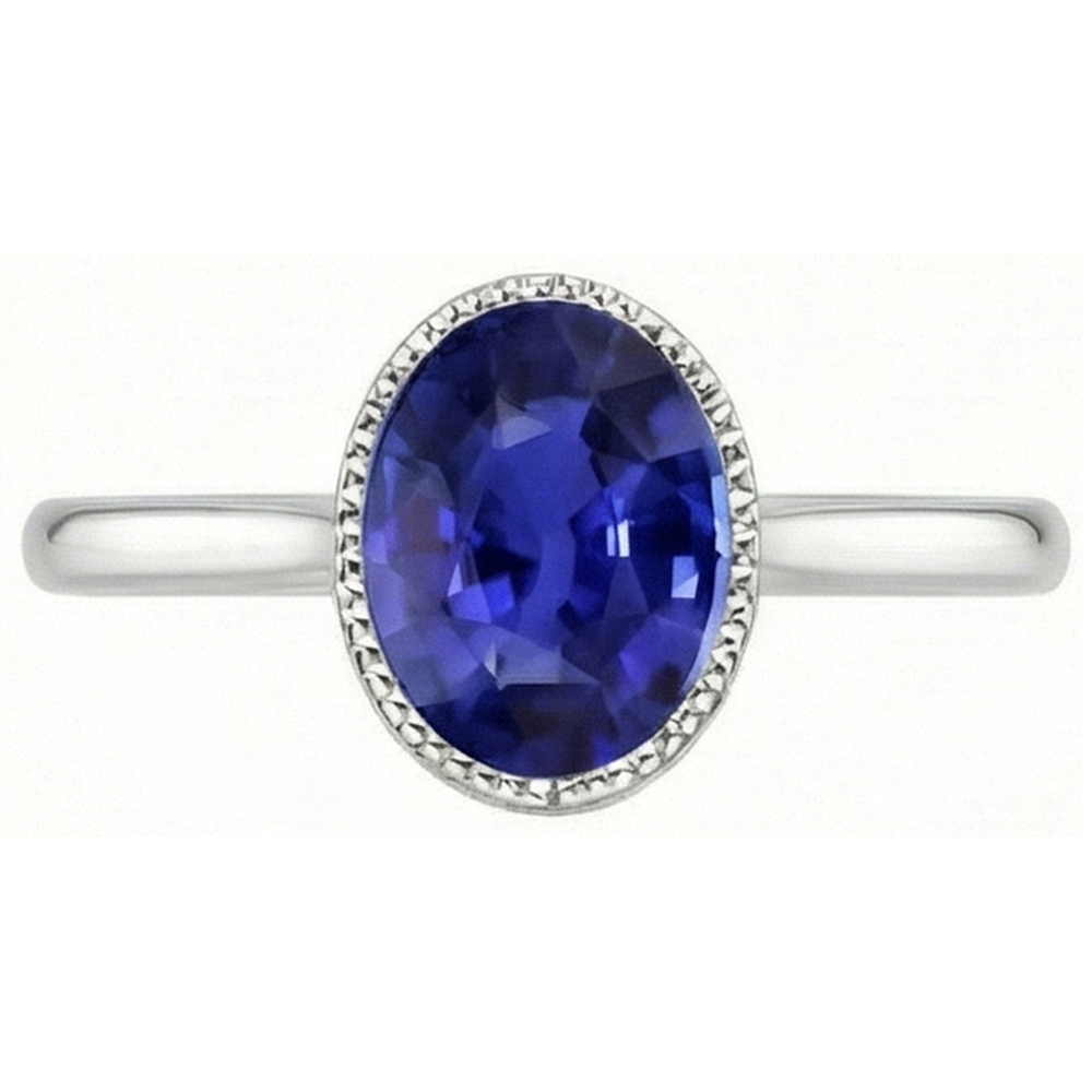 Solitario ovale blu zaffiro anello castone set 2.50 carati gioielli