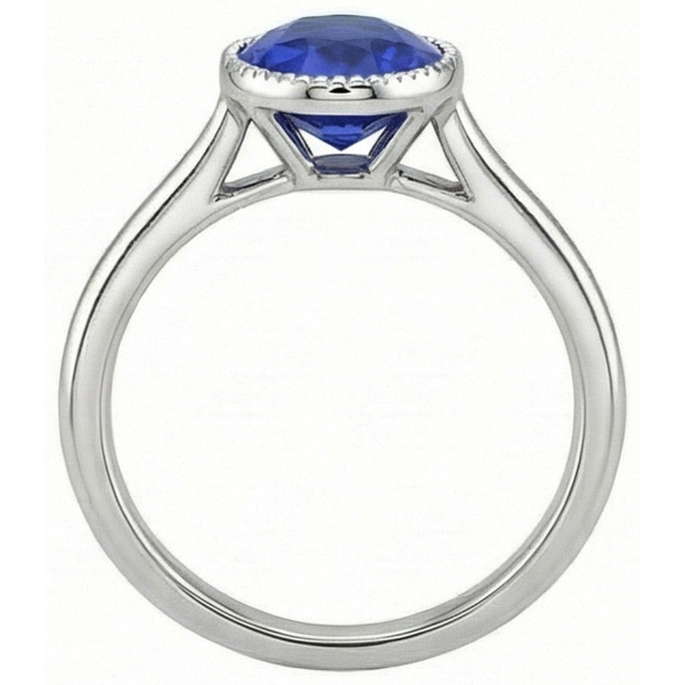 Solitario ovale blu zaffiro anello castone set 2.50 carati gioielli
