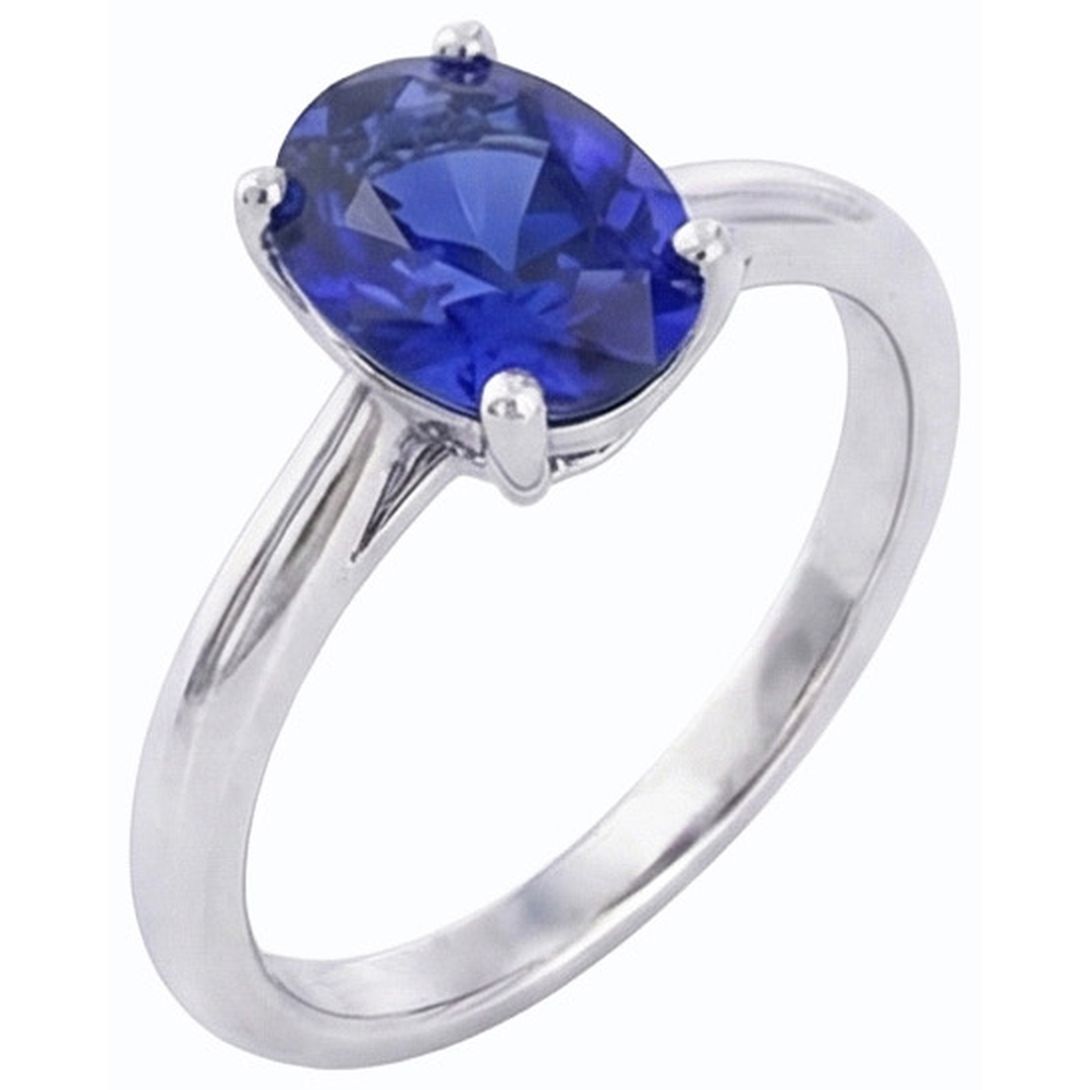 Solitario ovale con gemme anello polo zaffiro blu naturale 1 carato e oro bianco 14K
