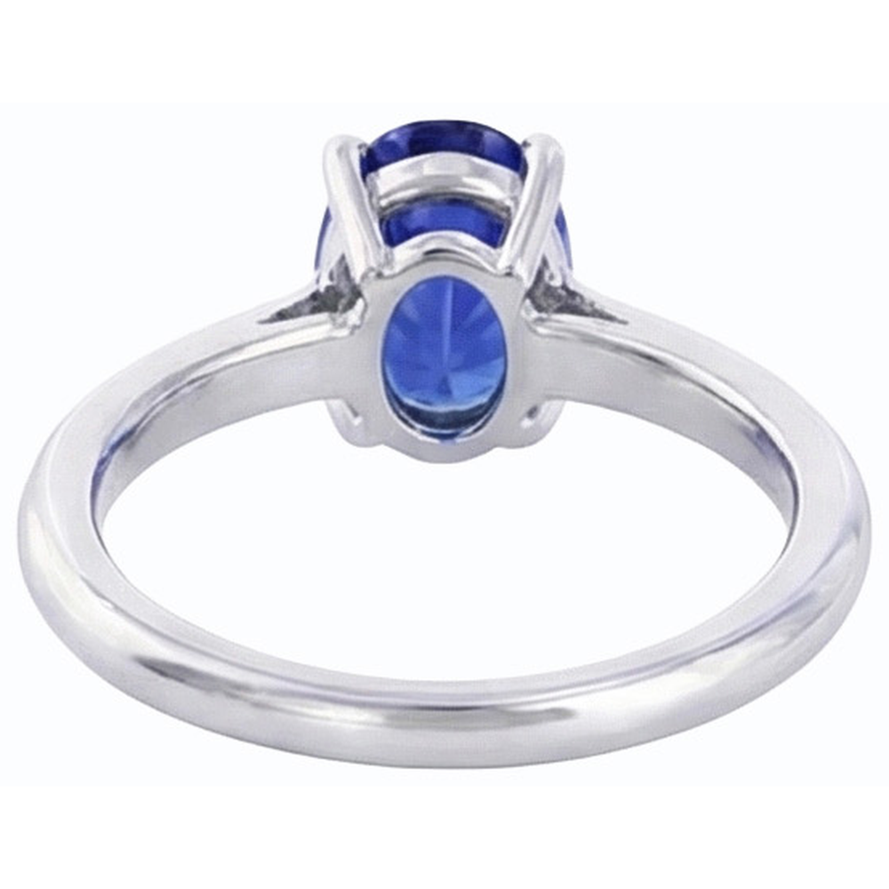 Solitario ovale con gemme anello polo zaffiro blu naturale 1 carato e oro bianco 14K